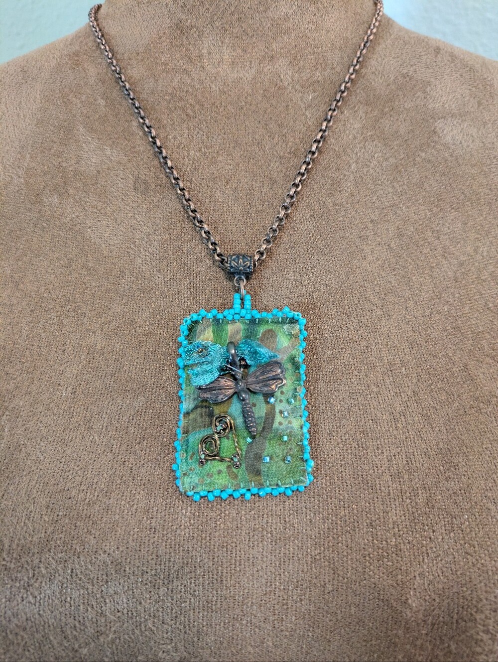 Handmade Turquoise Dragonfly Pendant Necklace - Unbranded